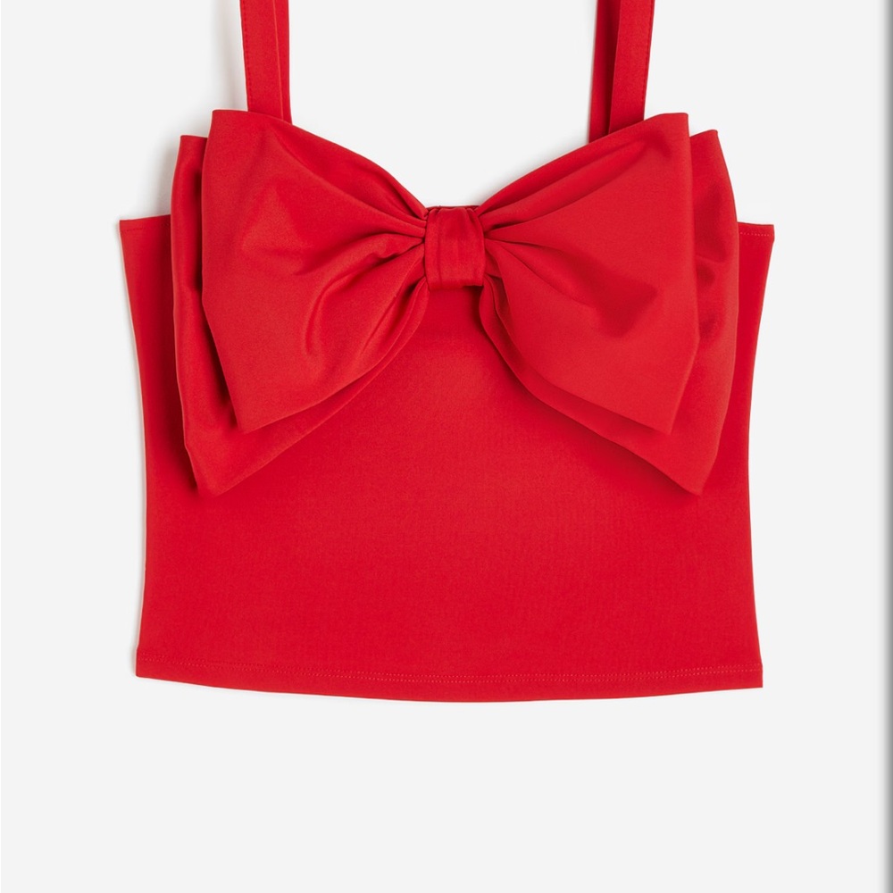 H&M Red Embellished Sleeveless Crop Tank Top